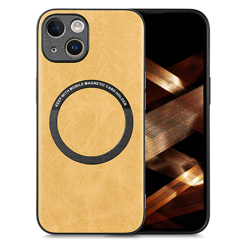Custodia Silicone Morbida In Pelle Cover con Magnetico S02D per Apple iPhone 15 Giallo