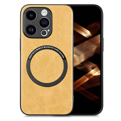 Custodia Silicone Morbida In Pelle Cover con Magnetico S02D per Apple iPhone 15 Pro Giallo