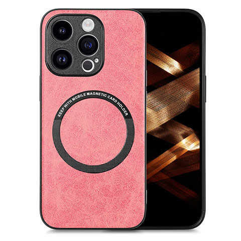 Custodia Silicone Morbida In Pelle Cover con Magnetico S02D per Apple iPhone 15 Pro Rosa