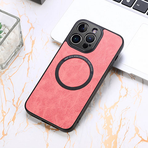 Custodia Silicone Morbida In Pelle Cover con Magnetico S11D per Apple iPhone 13 Pro Max Rosa