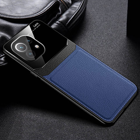 Custodia Silicone Morbida In Pelle Cover H04 per Xiaomi Mi 11 5G Blu