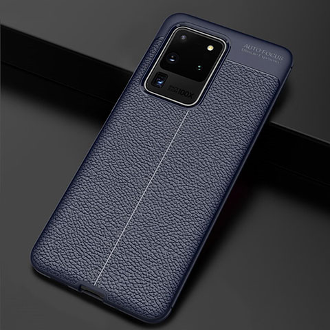 Custodia Silicone Morbida In Pelle Cover H06 per Samsung Galaxy S20 Ultra Blu