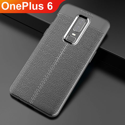 Custodia Silicone Morbida In Pelle Cover per OnePlus 6 Nero