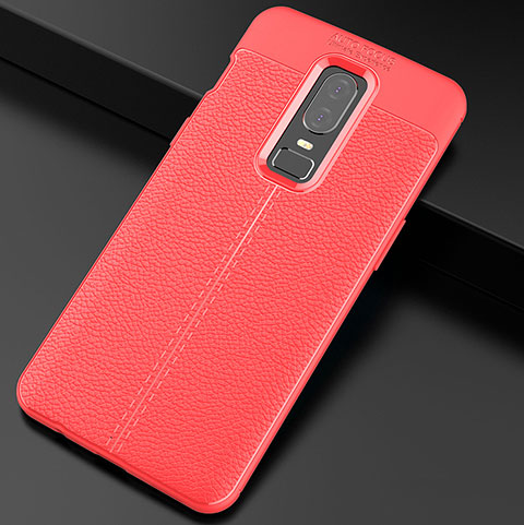 Custodia Silicone Morbida In Pelle Cover per OnePlus 6 Rosso