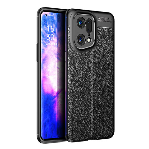 Custodia Silicone Morbida In Pelle Cover per Oppo Find X5 Pro 5G Nero