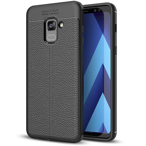 Custodia Silicone Morbida In Pelle Cover per Samsung Galaxy A8+ A8 Plus (2018) Duos A730F Nero
