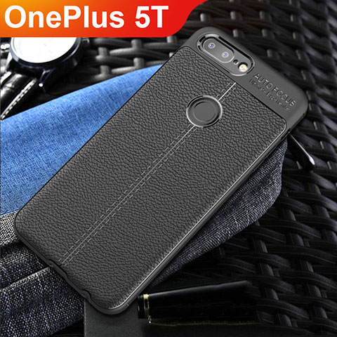 Custodia Silicone Morbida In Pelle Cover S01 per OnePlus 5T A5010 Nero