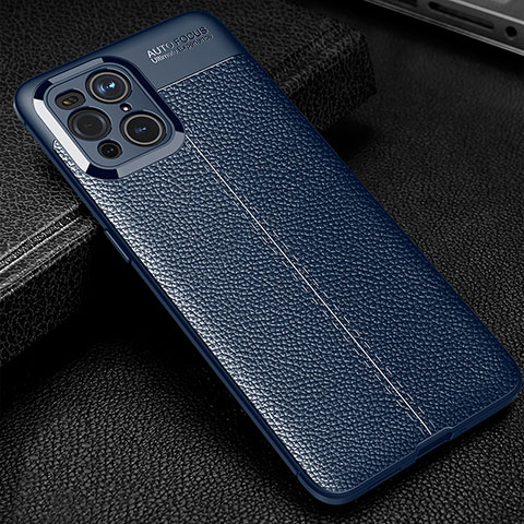 Custodia Silicone Morbida In Pelle Cover S01 per Oppo Find X3 Pro 5G Blu