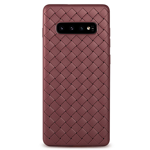 Custodia Silicone Morbida In Pelle Cover S01 per Samsung Galaxy S10 Plus Marrone