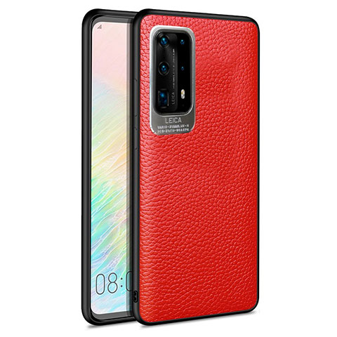 Custodia Silicone Morbida In Pelle Cover S08 per Huawei P40 Pro+ Plus Rosso