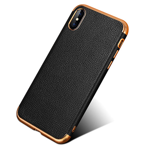 Custodia Silicone Morbida In Pelle L04 per Apple iPhone Xs Nero