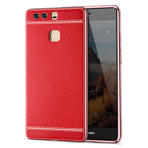 Custodia Silicone Morbida In Pelle per Huawei P9 Plus Rosso