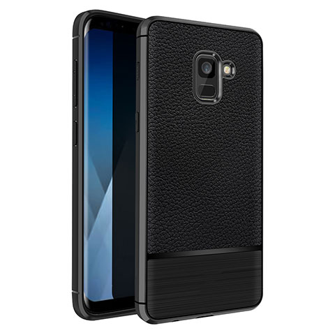 Custodia Silicone Morbida In Pelle Q01 per Samsung Galaxy A5 (2018) A530F Nero