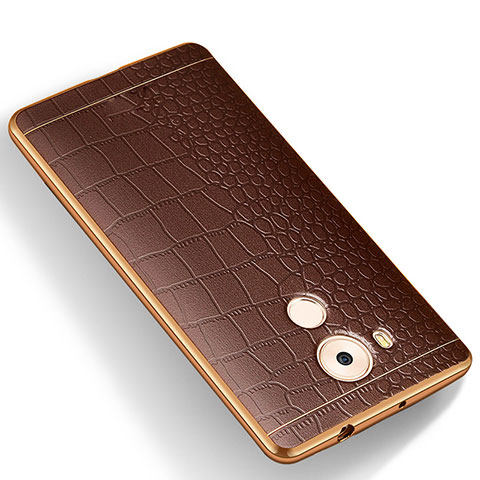 Custodia Silicone Morbida In Pelle W01 per Huawei Mate 8 Marrone