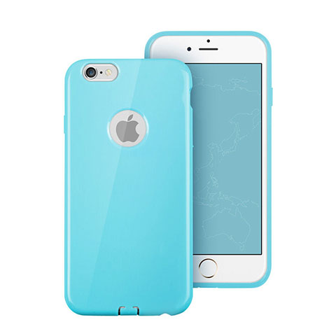 Custodia Silicone Morbida Lucido con Foro per Apple iPhone 6 Cielo Blu