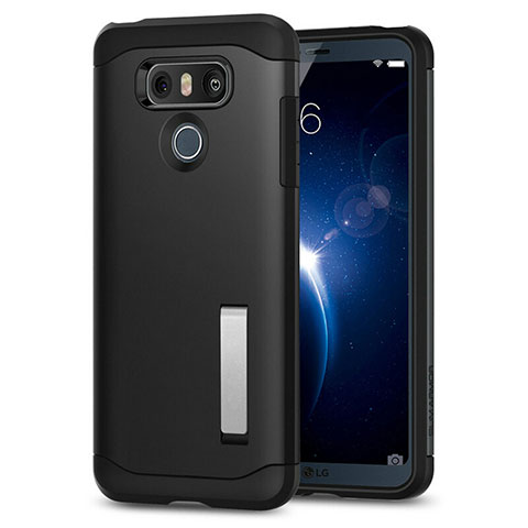 Custodia Silicone Morbida Lucido con Supporto per LG G6 Nero