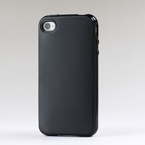 Custodia Silicone Morbida Lucido per Apple iPhone 4 Nero