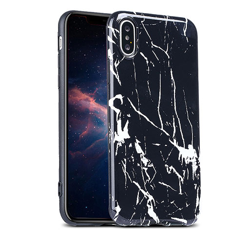 Custodia Silicone Morbida Pattern di Marmo P01 per Apple iPhone Xs Max Nero