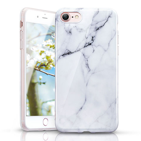 Custodia Silicone Morbida Pattern di Marmo per Apple iPhone 7 Bianco