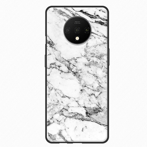 Custodia Silicone Morbida Pattern di Venature del Legno per OnePlus 7T Bianco