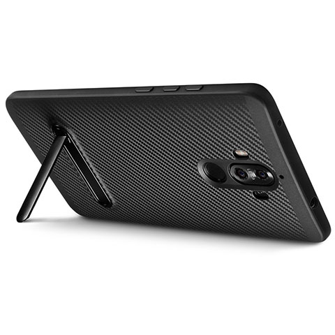 Custodia Silicone Morbida Spigato con Supporto A01 per Huawei Mate 9 Nero