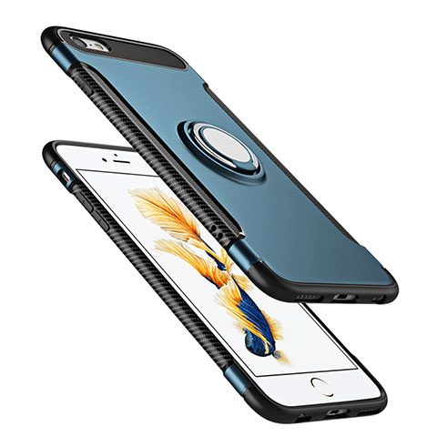 Custodia Silicone Opaca con Anello Supporto per Apple iPhone 6 Blu