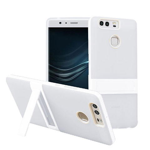 Custodia Silicone Opaca con Supporto per Huawei P9 Bianco