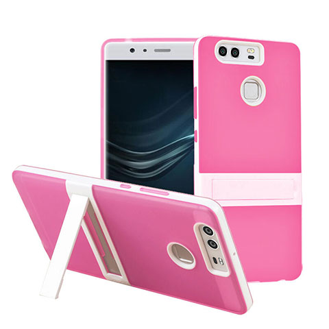 Custodia Silicone Opaca con Supporto per Huawei P9 Plus Rosa