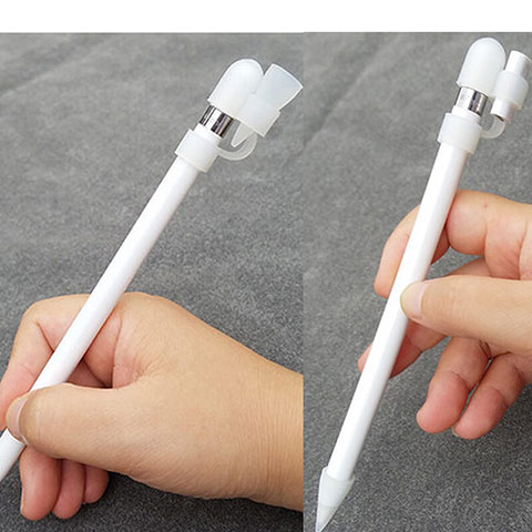 Custodia Silicone Protettivo Cappuccio Pennino Cover Cavo Holder Anti-perso P02 per Apple Pencil Bianco