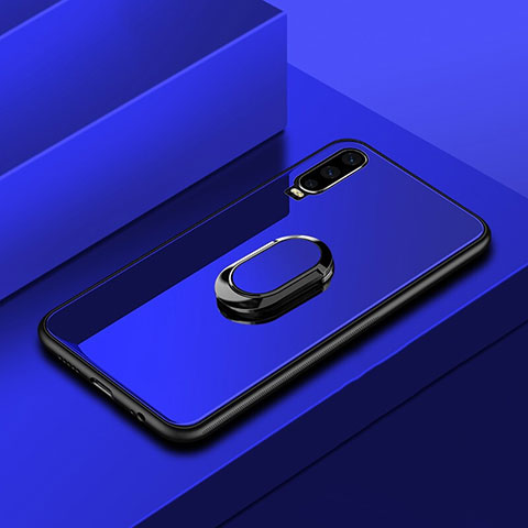 Custodia Silicone Specchio Laterale Cover con Anello Supporto per Huawei P30 Blu