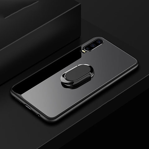 Custodia Silicone Specchio Laterale Cover con Anello Supporto per Huawei P30 Nero