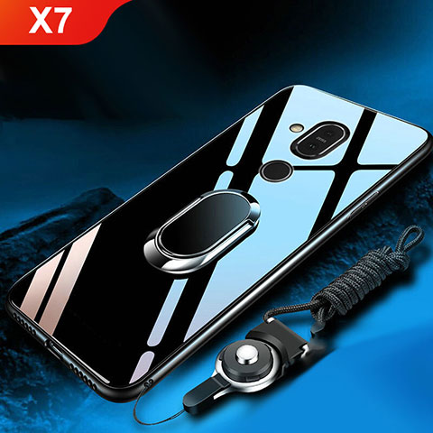 Custodia Silicone Specchio Laterale Cover con Anello Supporto per Nokia X7 Nero