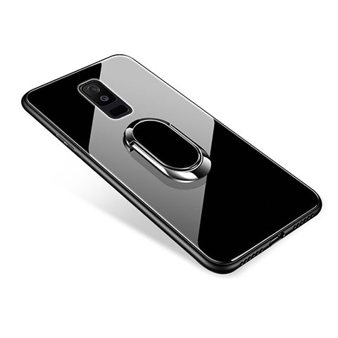Custodia Silicone Specchio Laterale Cover con Anello Supporto per Samsung Galaxy A6 Plus Nero