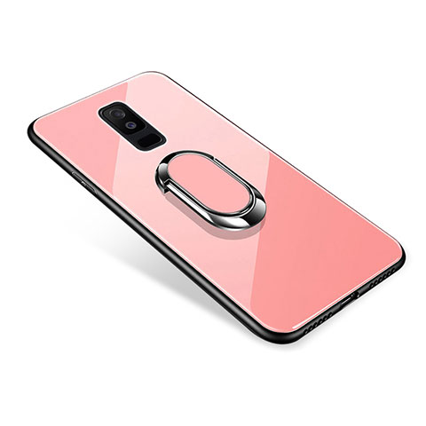 Custodia Silicone Specchio Laterale Cover con Anello Supporto per Samsung Galaxy A9 Star Lite Oro Rosa