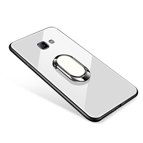 Custodia Silicone Specchio Laterale Cover con Anello Supporto per Samsung Galaxy J7 Prime Bianco