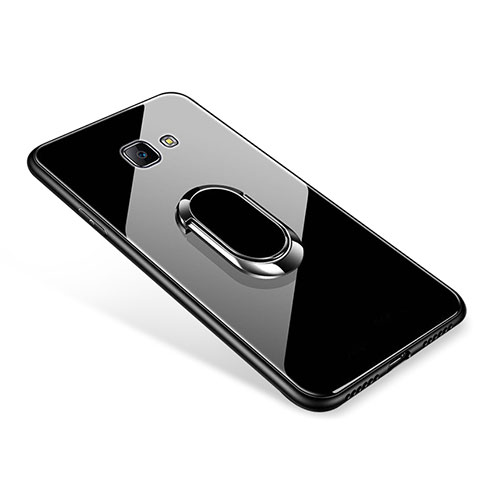 Custodia Silicone Specchio Laterale Cover con Anello Supporto per Samsung Galaxy J7 Prime Nero