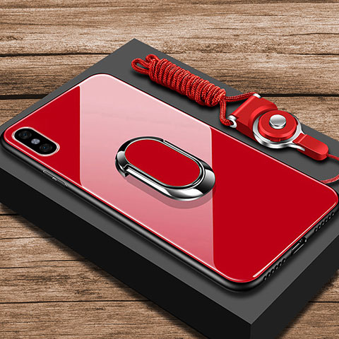 Custodia Silicone Specchio Laterale Cover con Anello Supporto per Xiaomi Mi 8 Explorer Rosso