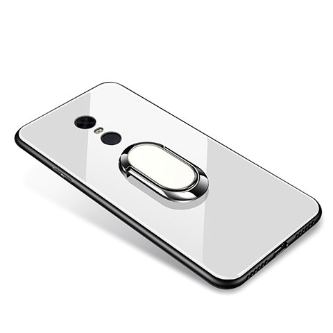 Custodia Silicone Specchio Laterale Cover con Anello Supporto per Xiaomi Redmi 5 Plus Bianco