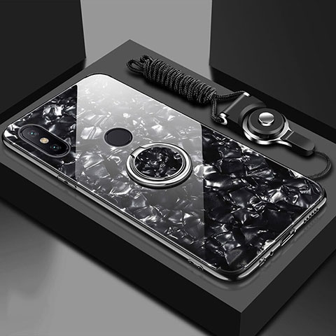 Custodia Silicone Specchio Laterale Cover con Magnetico Anello Supporto A01 per Xiaomi Mi 6X Nero