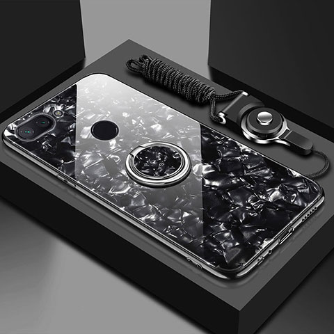 Custodia Silicone Specchio Laterale Cover con Magnetico Anello Supporto A01 per Xiaomi Mi 8 Lite Nero