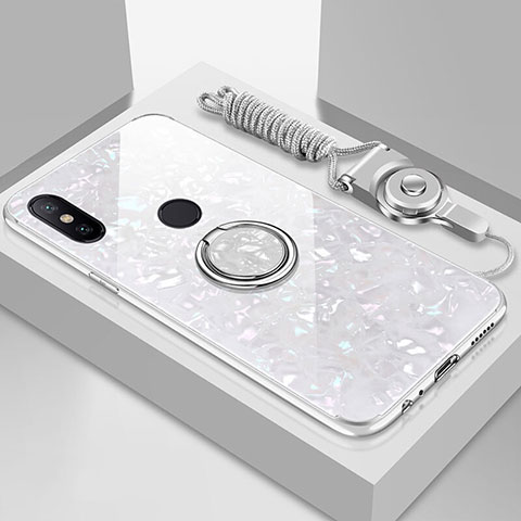 Custodia Silicone Specchio Laterale Cover con Magnetico Anello Supporto A01 per Xiaomi Mi A2 Bianco