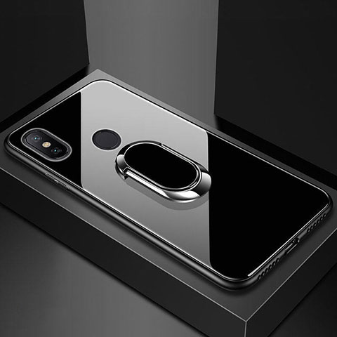 Custodia Silicone Specchio Laterale Cover con Magnetico Anello Supporto A01 per Xiaomi Mi A2 Lite Nero