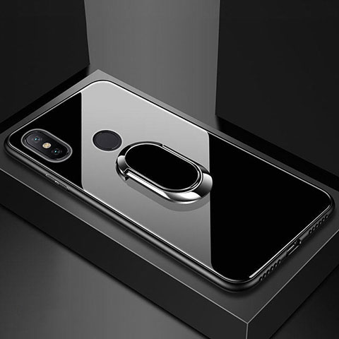 Custodia Silicone Specchio Laterale Cover con Magnetico Anello Supporto A01 per Xiaomi Redmi 6 Pro Nero