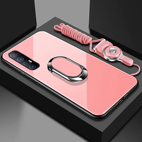 Custodia Silicone Specchio Laterale Cover con Magnetico Anello Supporto A02 per Oppo Find X2 Neo Rosa