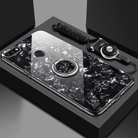 Custodia Silicone Specchio Laterale Cover con Magnetico Anello Supporto M01 per Huawei Enjoy 8e Nero