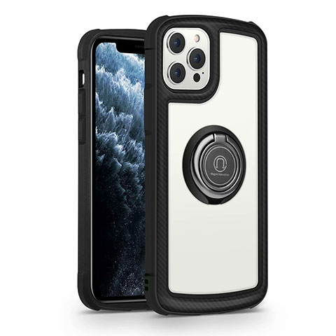 Custodia Silicone Specchio Laterale Cover con Magnetico Anello Supporto N01 per Apple iPhone 12 Pro Nero