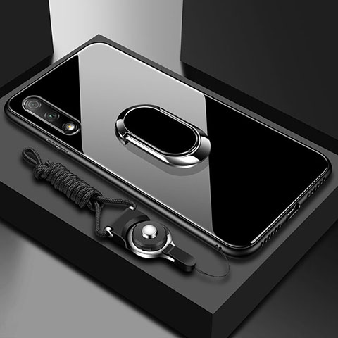 Custodia Silicone Specchio Laterale Cover con Magnetico Anello Supporto per Huawei Enjoy 10 Nero
