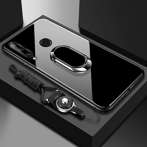 Custodia Silicone Specchio Laterale Cover con Magnetico Anello Supporto per Huawei Enjoy 10 Plus Nero