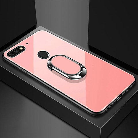 Custodia Silicone Specchio Laterale Cover con Magnetico Anello Supporto per Huawei Enjoy 8e Oro Rosa