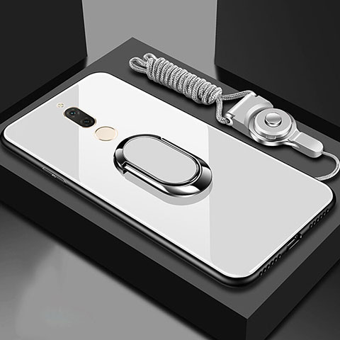 Custodia Silicone Specchio Laterale Cover con Magnetico Anello Supporto per Huawei G10 Bianco
